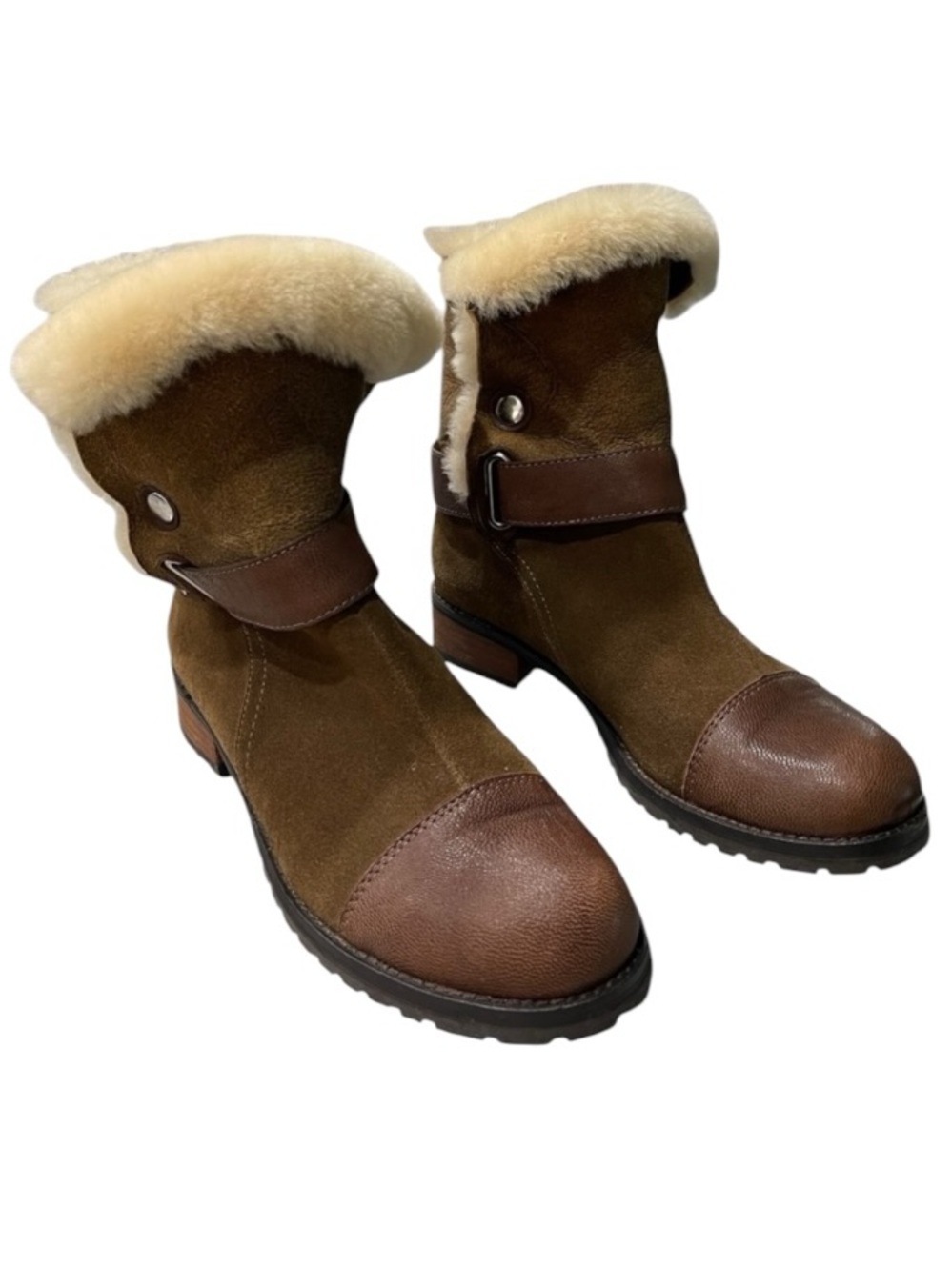 Matt Bernson Tundra Shearling Boots 7.5 Suede Buckle Winter Booties - Picture 3 of 13